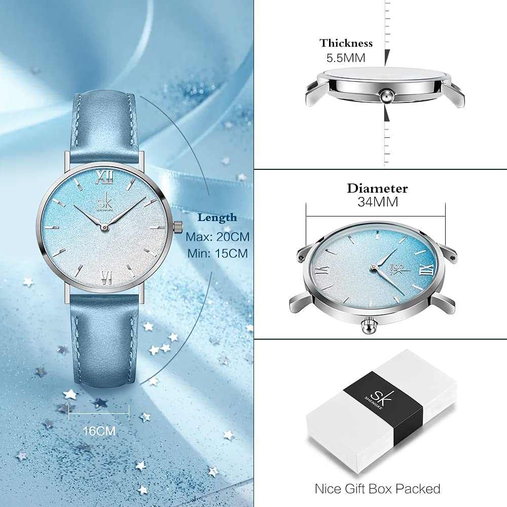 SHENGKE SK Ultra Thin Minialist Creative Starry Sky Women Watch with Genuine Leather Stainless Steel Mesh Band Floral Watch - Image 7